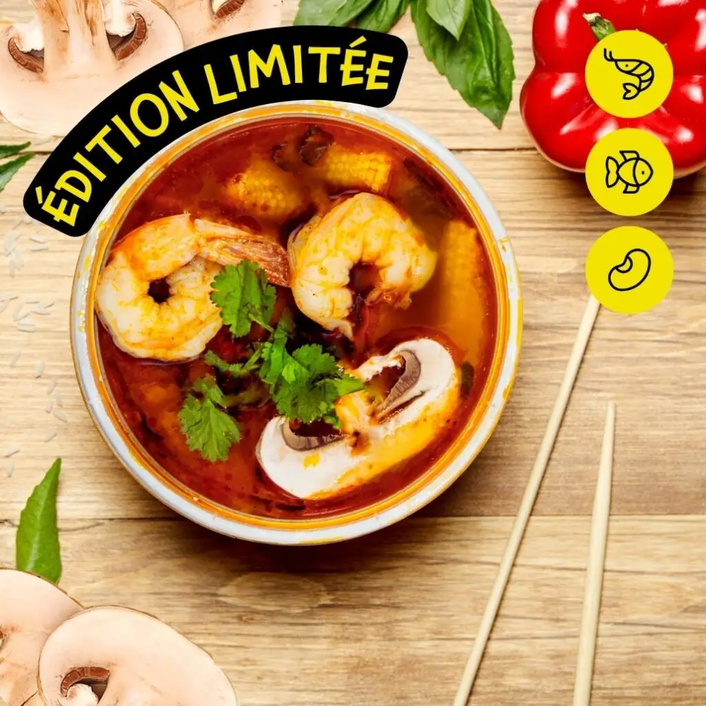Bangcook – Soupe Citronnelle Crevette, une soupe thaï parfumée à la citronnelle avec crevettes, légumes croquants et lait de coco.
